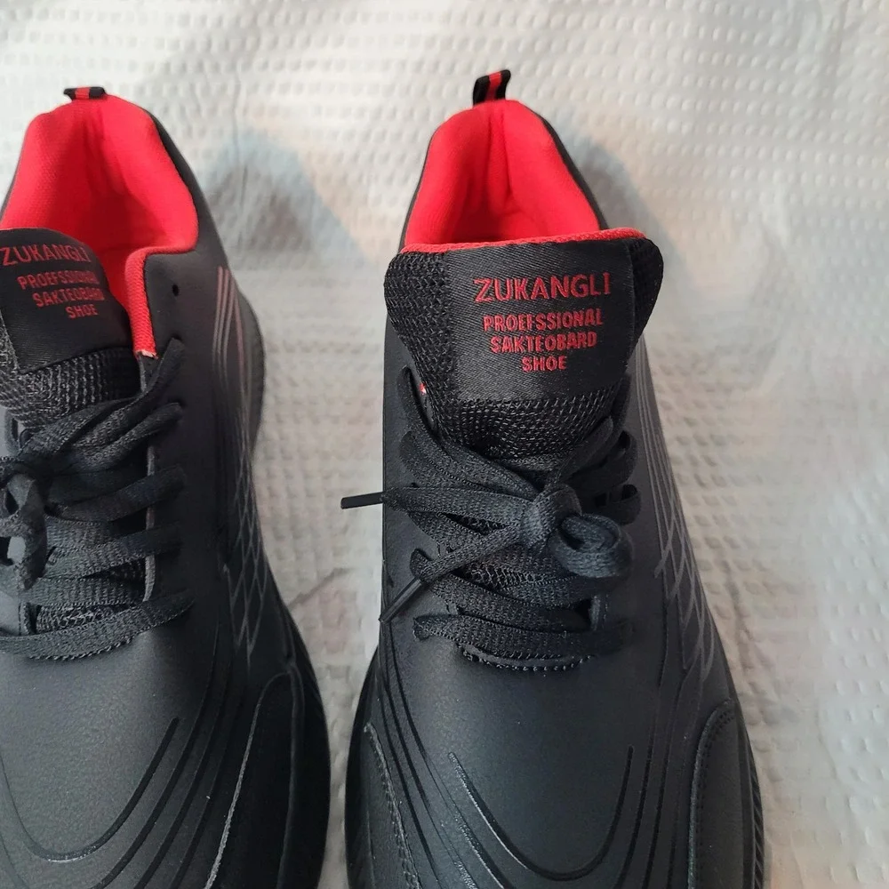 Zukangli Mens Running Shoes Black‎ Red Athletic Sneakers Low Top Lace Up Sport